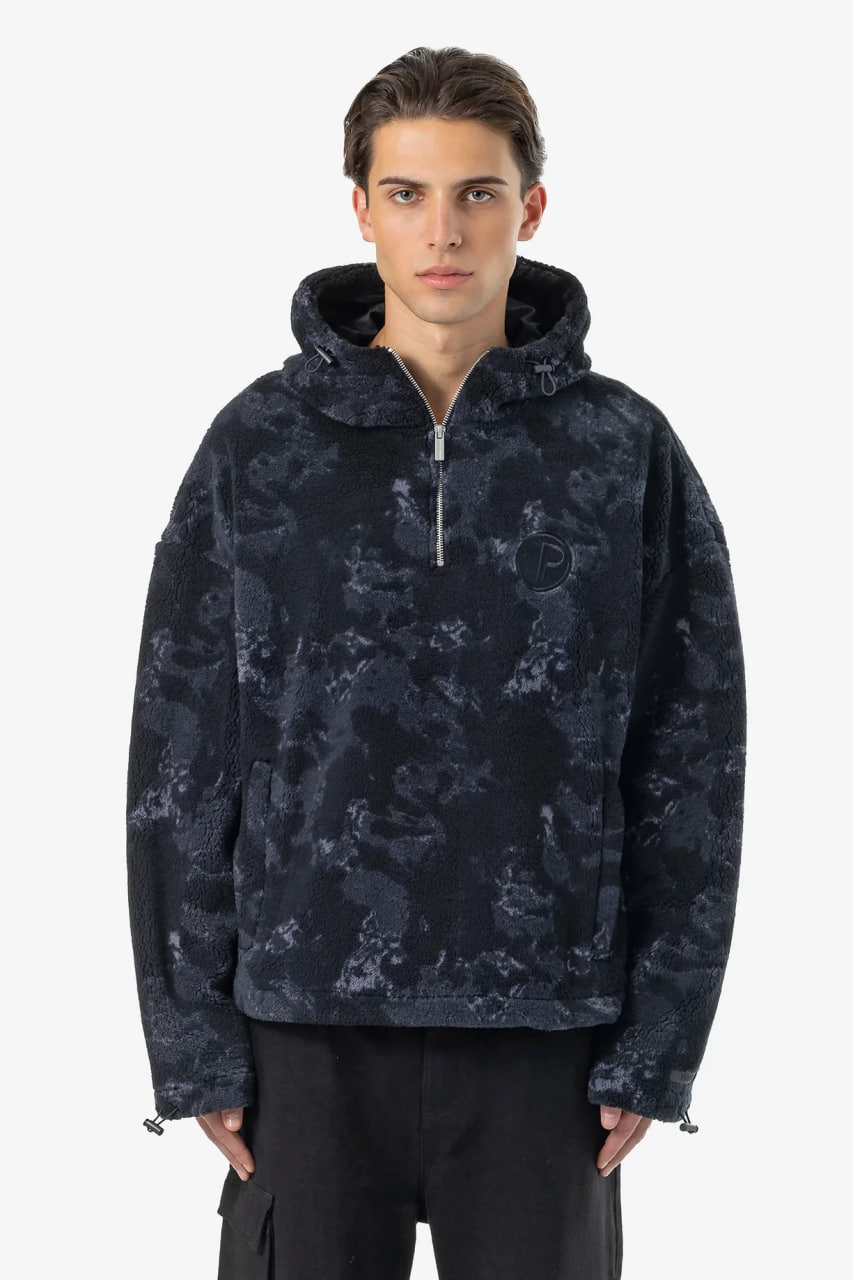 Fall Teddy Halfzip Hoodie Black Shadow Blue